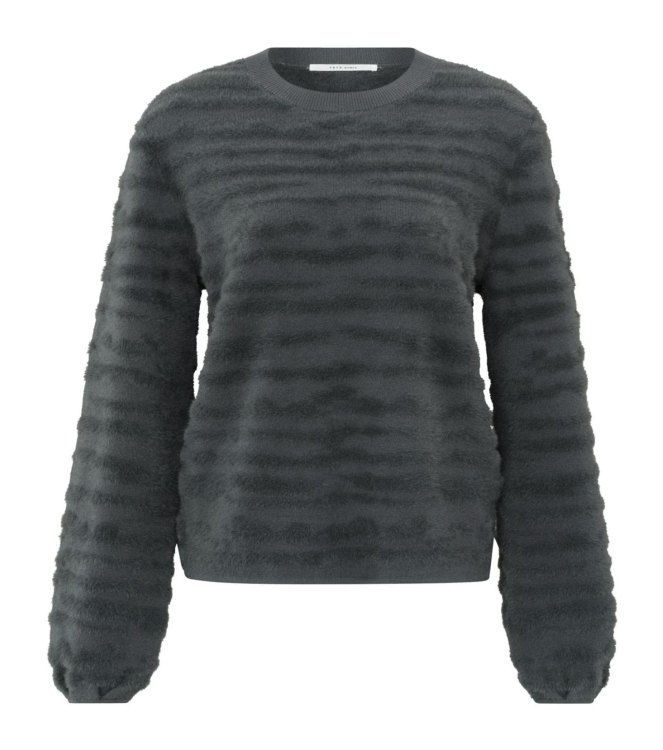 Yaya Fur jaquard sweater ls Dark metal grey