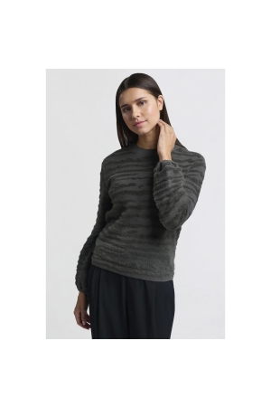 Yaya Fur jaquard sweater ls Dark metal grey