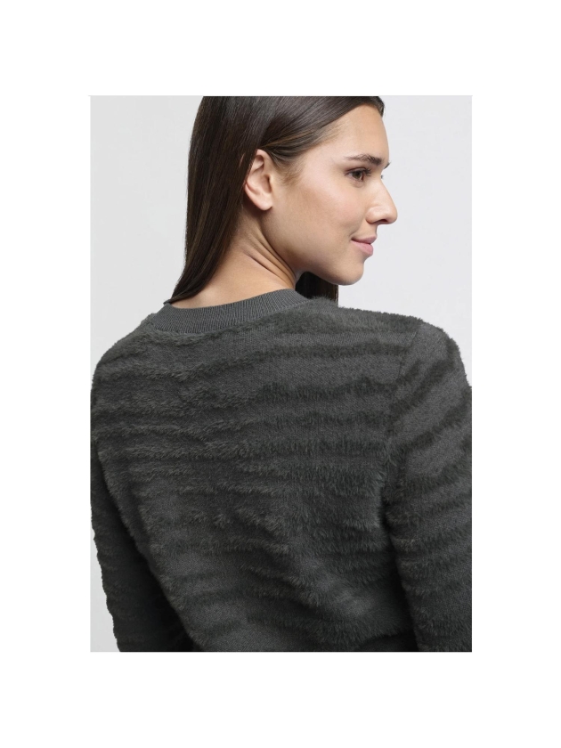 Yaya Fur jaquard sweater ls Dark metal grey