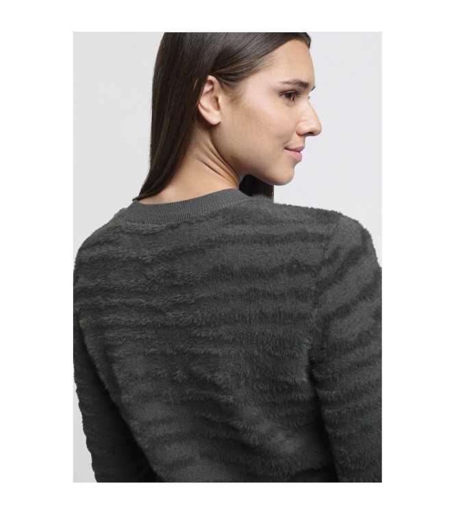 Yaya Fur jaquard sweater ls Dark metal grey