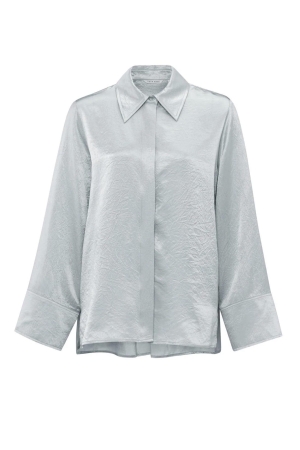 Yaya Satin crinkle wide slv blouse light metal grey