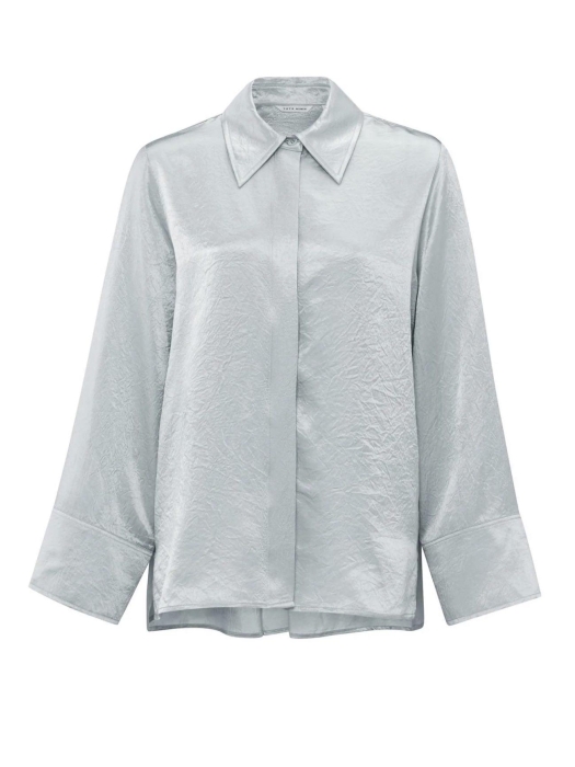 Yaya Satin crinkle wide slv blouse light metal grey