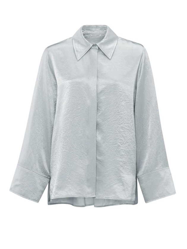 Yaya Satin crinkle wide slv blouse light metal grey