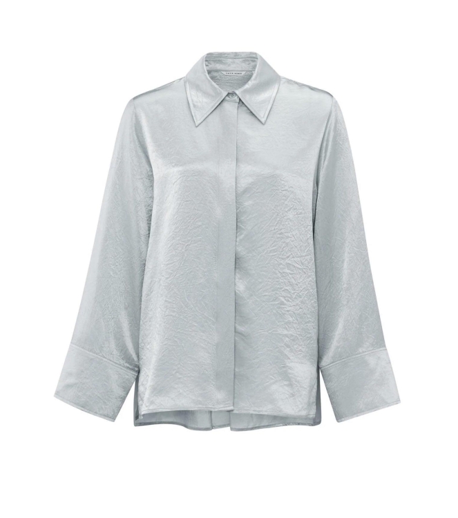 Yaya Satin crinkle wide slv blouse light metal grey