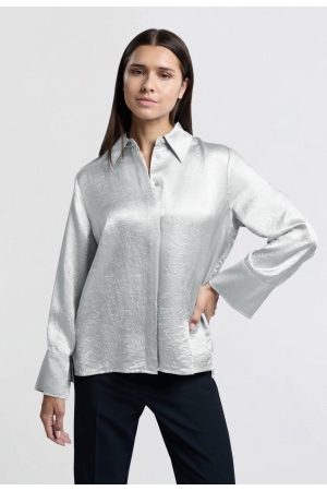 Yaya Satin crinkle wide slv blouse light metal grey