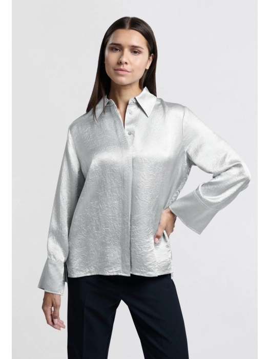 Yaya Satin crinkle wide slv blouse light metal grey