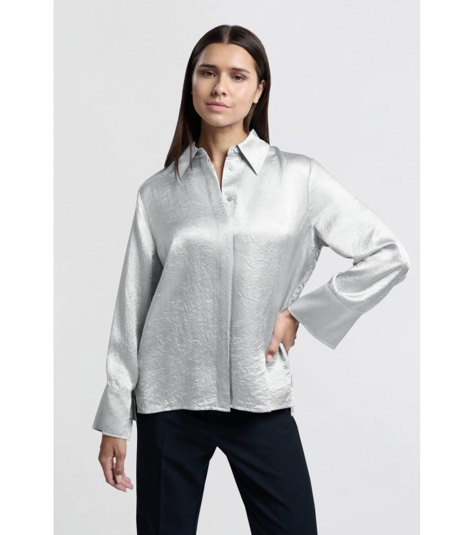 Yaya Satin crinkle wide slv blouse light metal grey