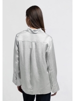 Yaya Satin crinkle wide slv blouse light metal grey