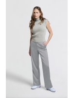 Yaya Woven satin wide leg trousers 80328 Light metal grey