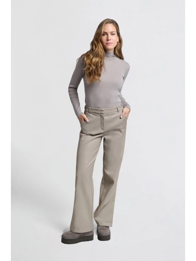 Yaya Faux leather wide leg trousers Moon rock dark sand