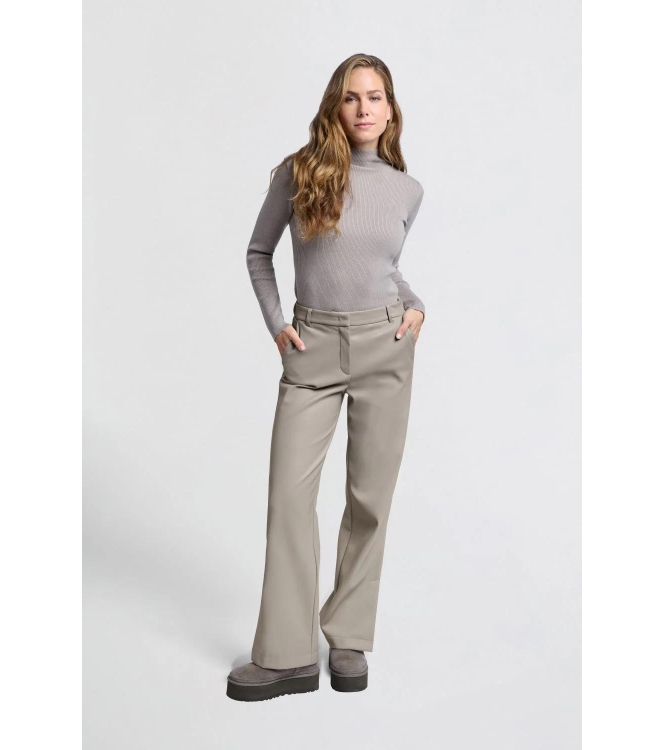Yaya Faux leather wide leg trousers Moon rock dark sand