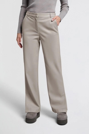 Yaya Faux leather wide leg trousers Moon rock dark sand