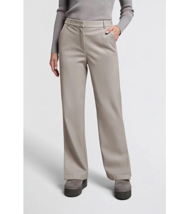 Yaya Faux leather wide leg trousers Moon rock dark sand