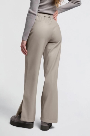 Yaya Faux leather wide leg trousers Moon rock dark sand