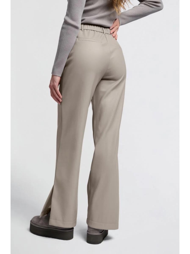 Yaya Faux leather wide leg trousers Moon rock dark sand