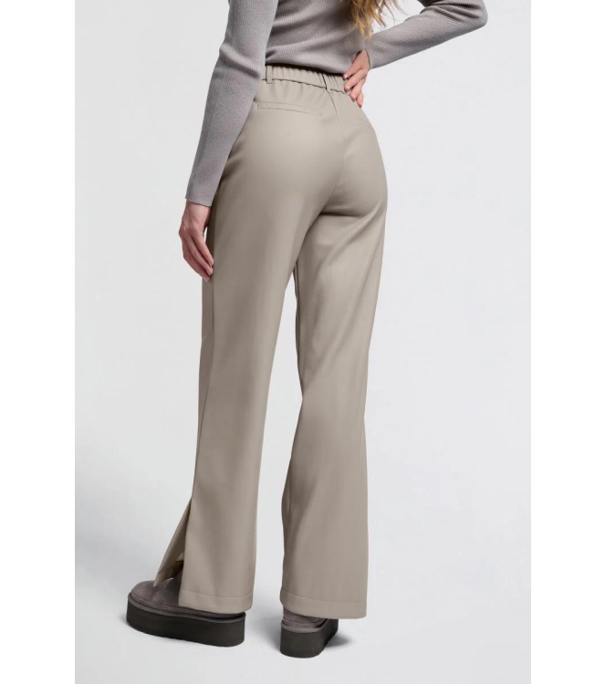 Yaya Faux leather wide leg trousers Moon rock dark sand