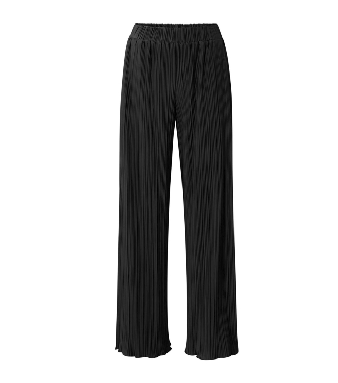 Yaya Jersey plisse wide leg trouser Black