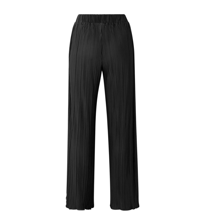 Yaya Jersey plisse wide leg trouser Black