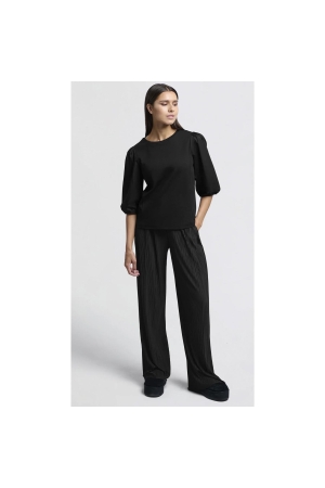 Yaya Jersey plisse wide leg trouser Black