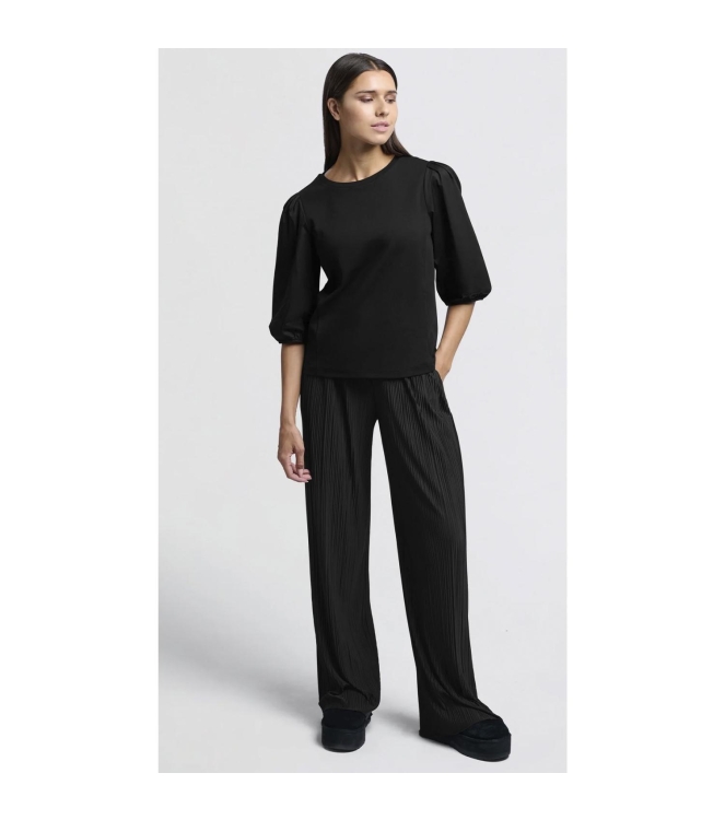 Yaya Jersey plisse wide leg trouser Black