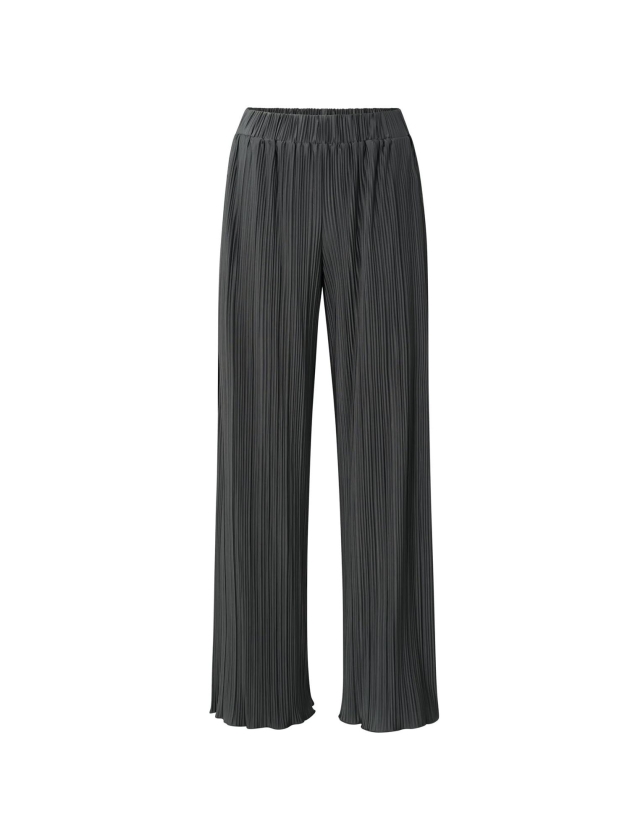 Yaya Jersey plisse wide leg trouser Dark metal grey