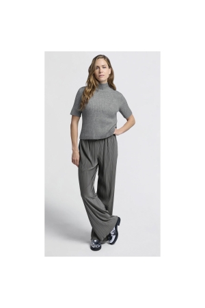 Yaya Jersey plisse wide leg trouser Dark metal grey