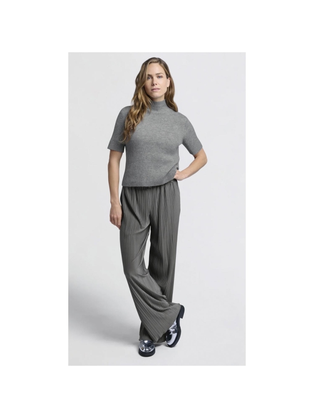 Yaya Jersey plisse wide leg trouser Dark metal grey