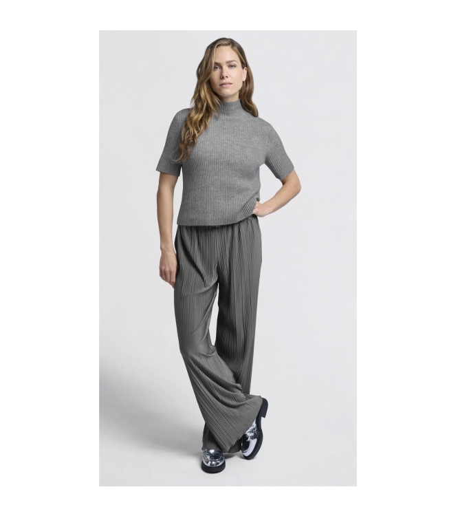 Yaya Jersey plisse wide leg trouser Dark metal grey