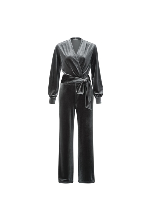 Yaya Jersey velours wide leg jumpsu Dark metal grey