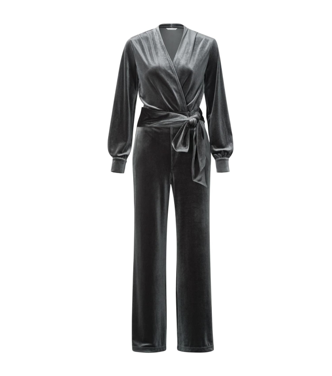 Yaya Jersey velours wide leg jumpsu Dark metal grey