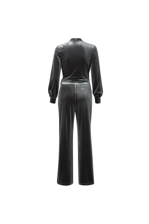 Yaya Jersey velours wide leg jumpsu Dark metal grey