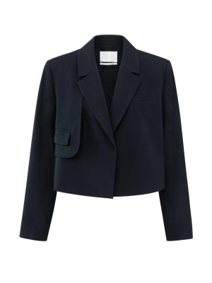 Yaya Woven cropped blazer with flap 94009 Outer space blue