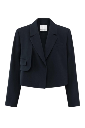 Yaya Woven cropped blazer with flap 94009 Outer space blue
