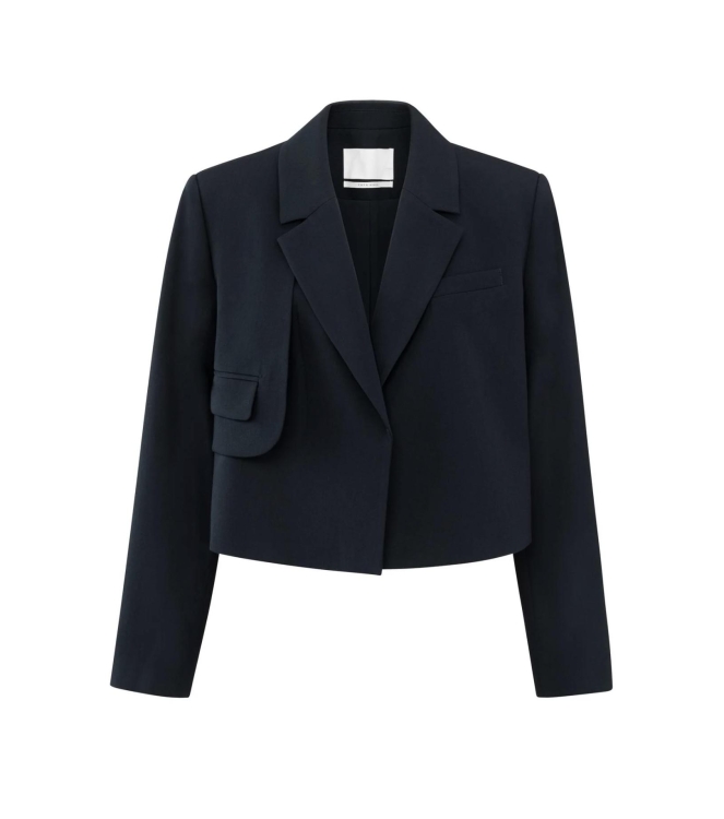 Yaya Woven cropped blazer with flap 94009 Outer space blue