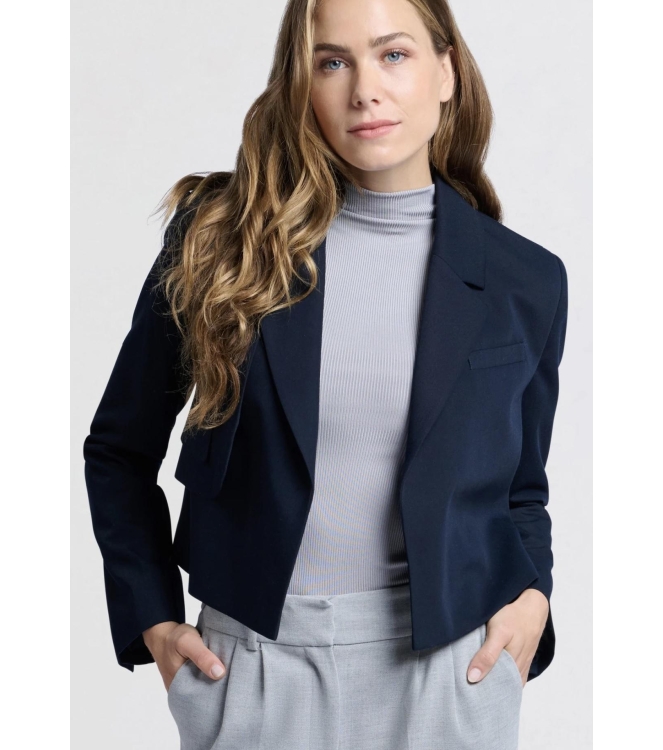 Yaya Woven cropped blazer with flap 94009 Outer space blue
