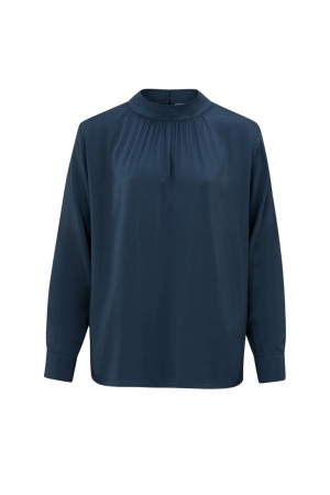 Yaya Satin turtle neck blouse top w Outerspace blue