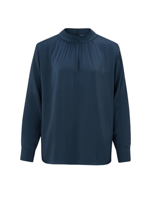 Yaya Satin turtle neck blouse top w Outerspace blue