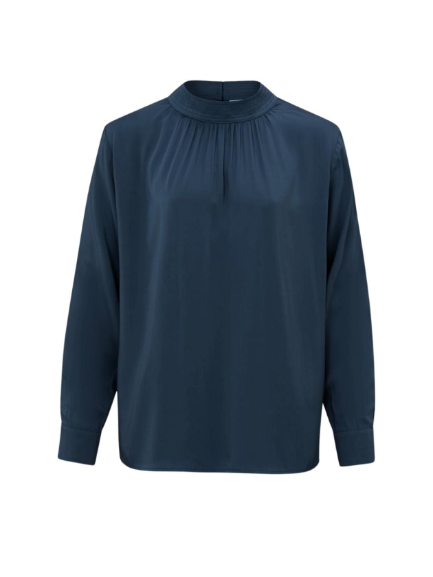 Yaya Satin turtle neck blouse top w Outerspace blue