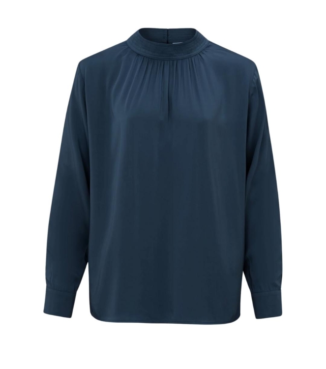 Yaya Satin turtle neck blouse top w Outerspace blue