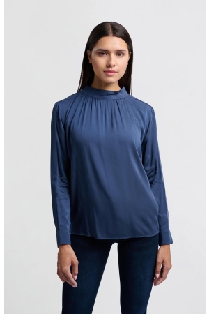 Yaya Satin turtle neck blouse top w Outerspace blue