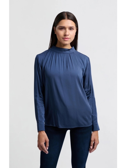Yaya Satin turtle neck blouse top w Outerspace blue