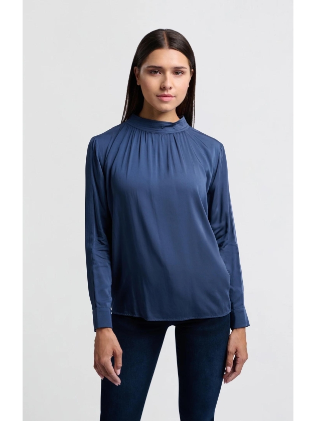 Yaya Satin turtle neck blouse top w Outerspace blue