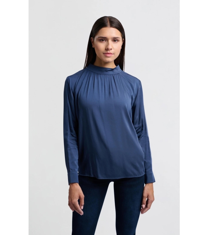 Yaya Satin turtle neck blouse top w Outerspace blue