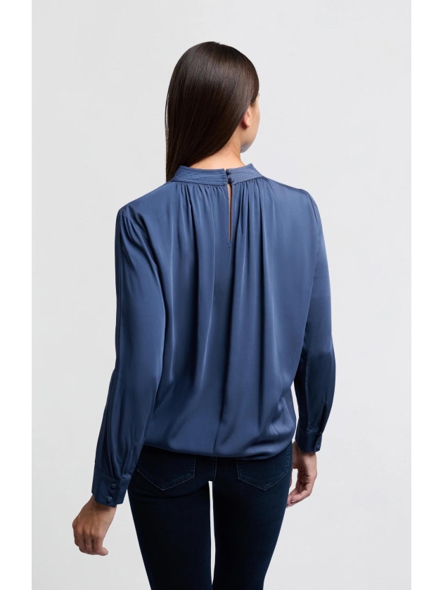 Yaya Satin turtle neck blouse top w Outerspace blue