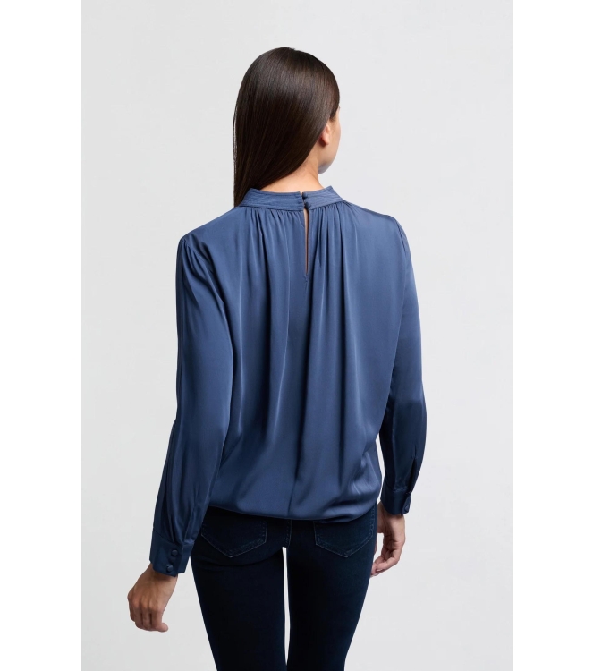 Yaya Satin turtle neck blouse top w Outerspace blue