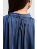 Yaya Satin turtle neck blouse top w Outerspace blue