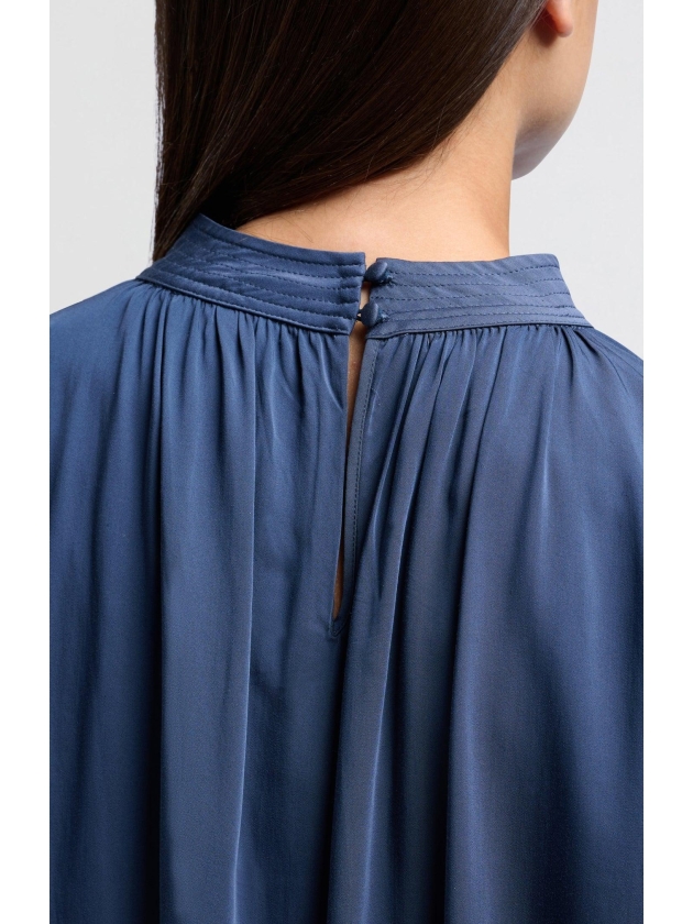 Yaya Satin turtle neck blouse top w Outerspace blue