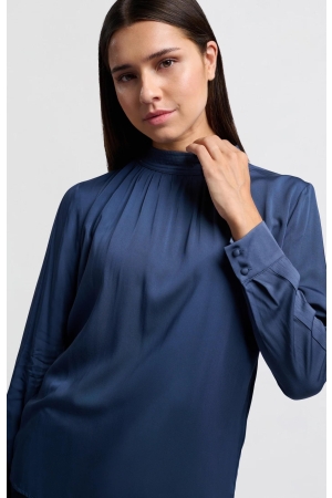 Yaya Satin turtle neck blouse top w Outerspace blue