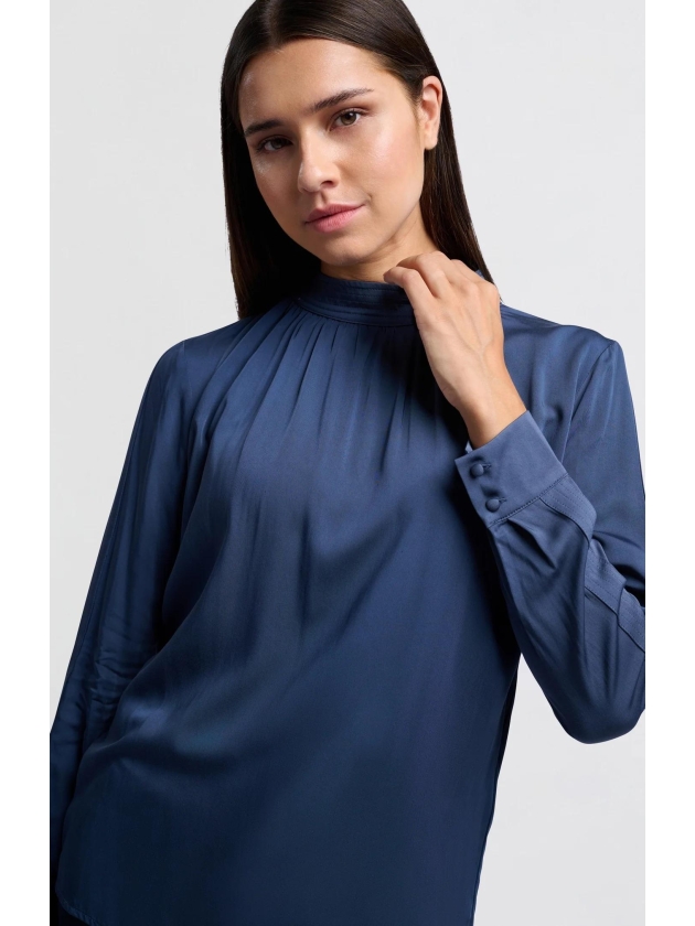 Yaya Satin turtle neck blouse top w Outerspace blue