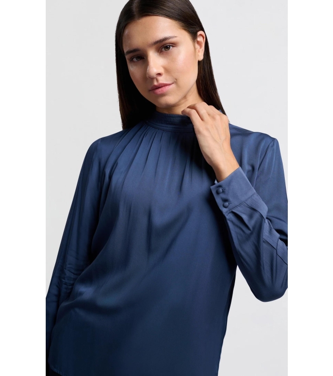 Yaya Satin turtle neck blouse top w Outerspace blue